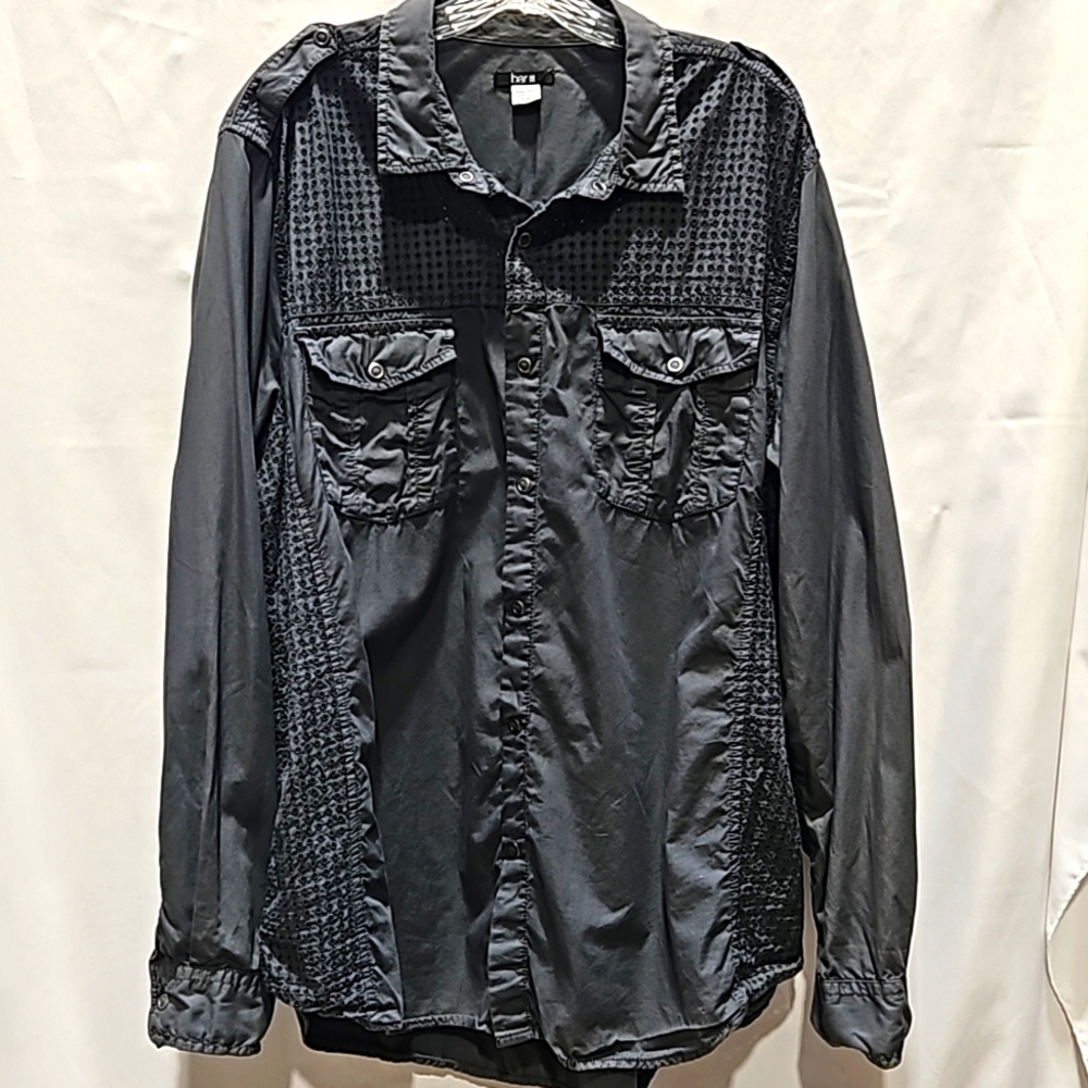 Bar 3, button up, shirt, dark grey, Long sleeve, snap cuff, 7 snaps,  Sz XXL